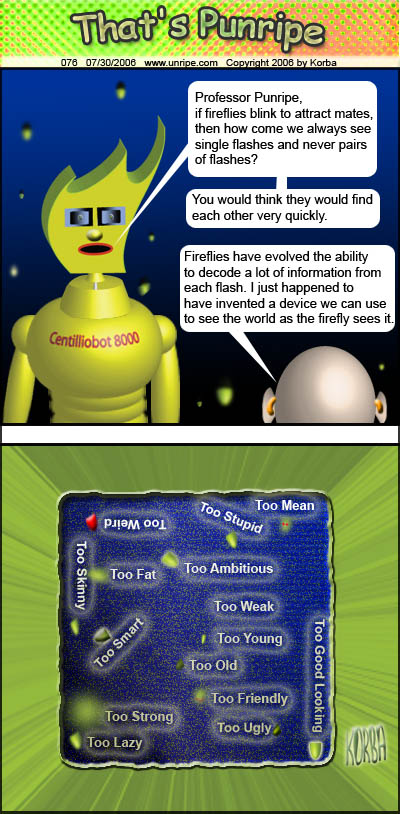cartoon 76, decoding the flash of the firefly